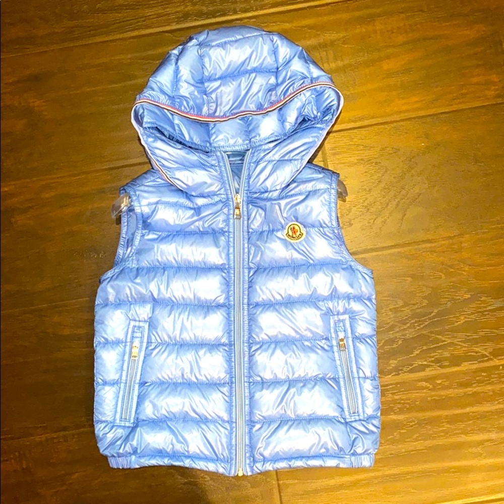 Moncler kids baby blue 1 down feather vest S 4 5 6